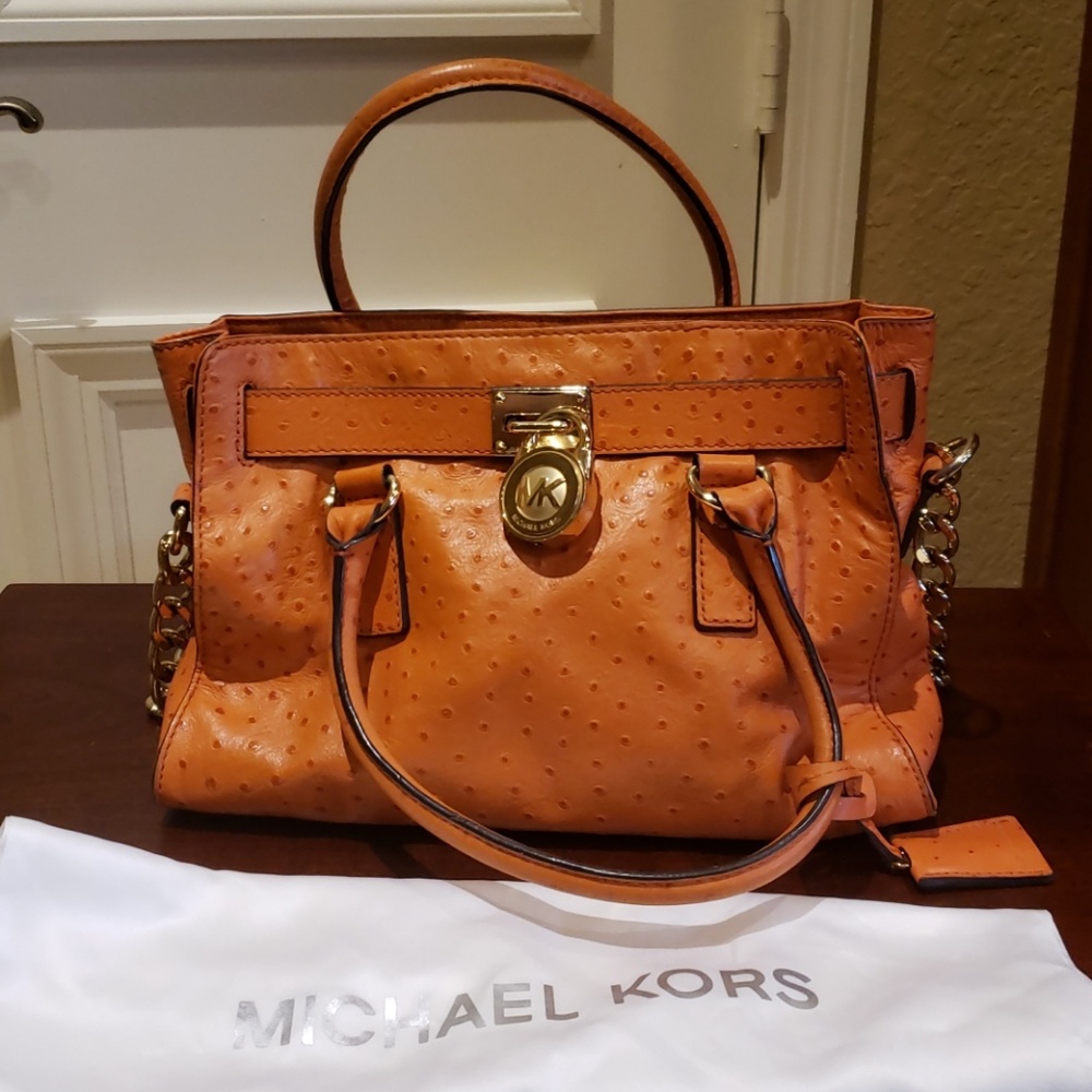 Michael Kors Orange Ostrich-stamped Satchel